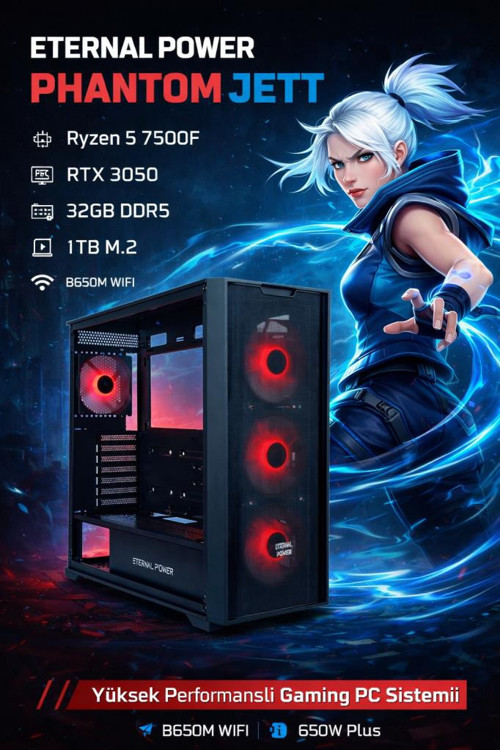 PHANTOM JETT Ryzen 5 7500F RTX 3050 32GB DDR5 1TB M.2 B650M WIFI 650W Gaming PC