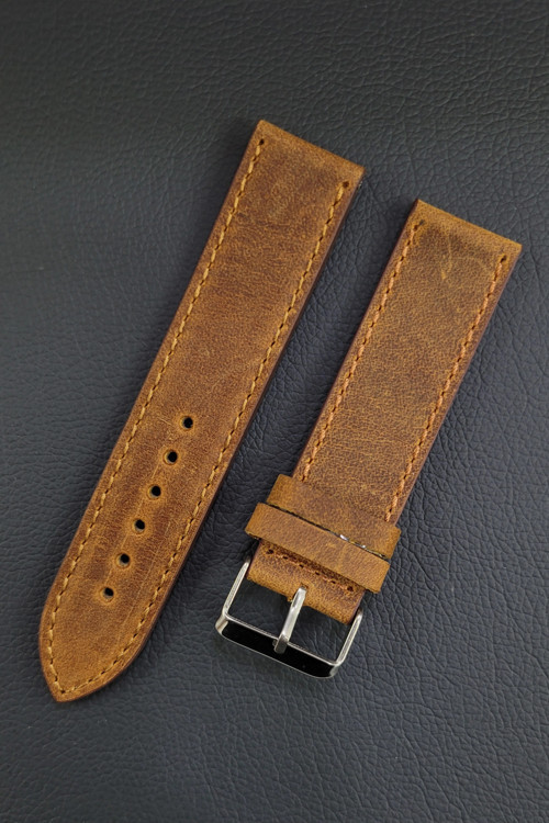 22mm Açık Kahve Taba Renk Crazy Hakiki Deri Saat Kordonu - Toka Ölçü 22mm