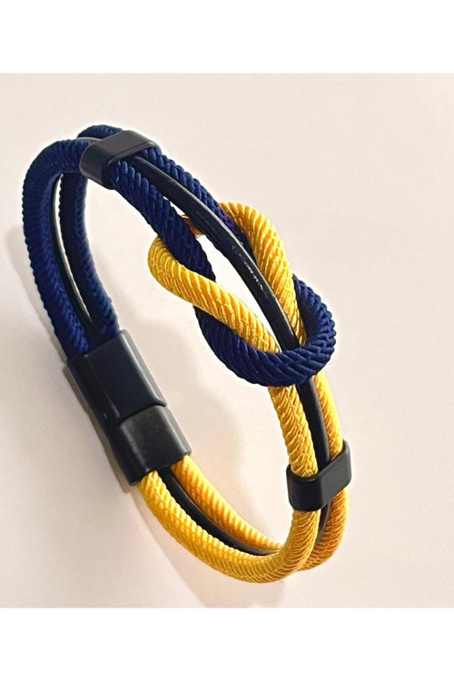 Çift Renkli El Yapımı Taraftar Bilekliği Makrome-%100 Deri Kombin Unisex Bileklik Net 21 Cm