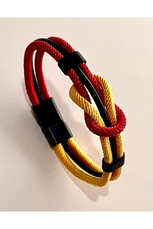 Çift Renkli El Yapımı Taraftar Bilekliği Makrome-%100 Deri Kombin Unisex Bileklik Net 21 Cm