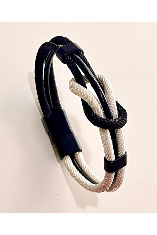 Çift Renkli El Yapımı Taraftar Bilekliği Makrome-%100 Deri Kombin Unisex Bileklik Net 21 Cm