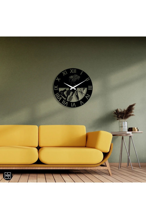 Kadın Kuaför Detaylı Metal Duvar Saati