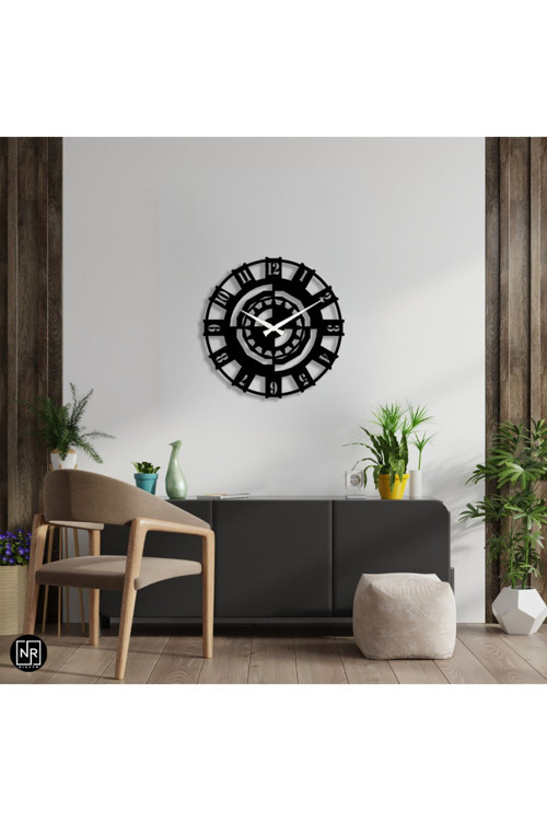 Mekanik Motifli Dekoratif Metal Duvar Saati