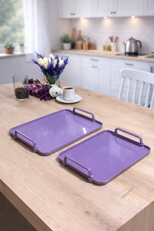 Aurora Violet Opak 2’li Servis Tepsisi | Dayanıklı Sunum Tepsisi - 30x22 cm | 38x26 cm