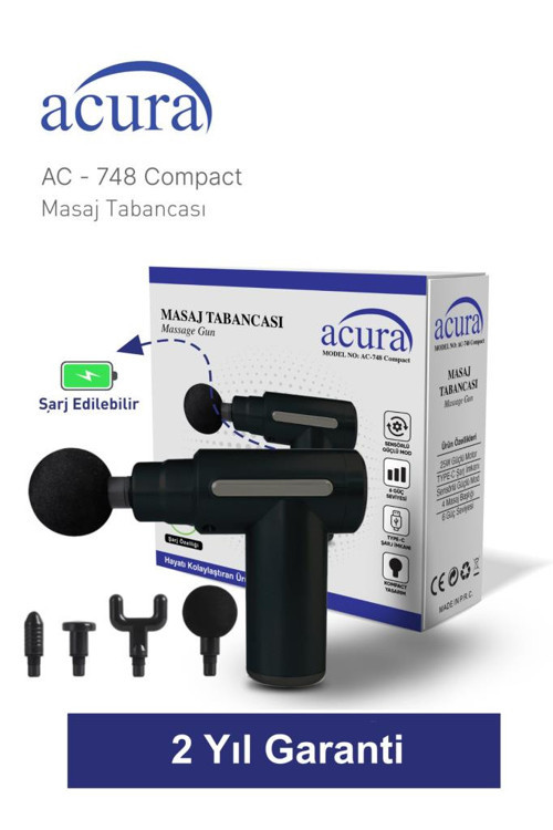 AC-748 Compact 6 Kademeli 4 Başlıklı Masaj Tabancası
