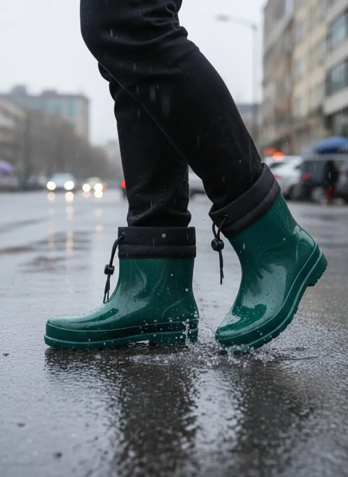 Konçlu Peluşlu Unisex Potin Kadın Yağmur Botu 36-40 Yeşil