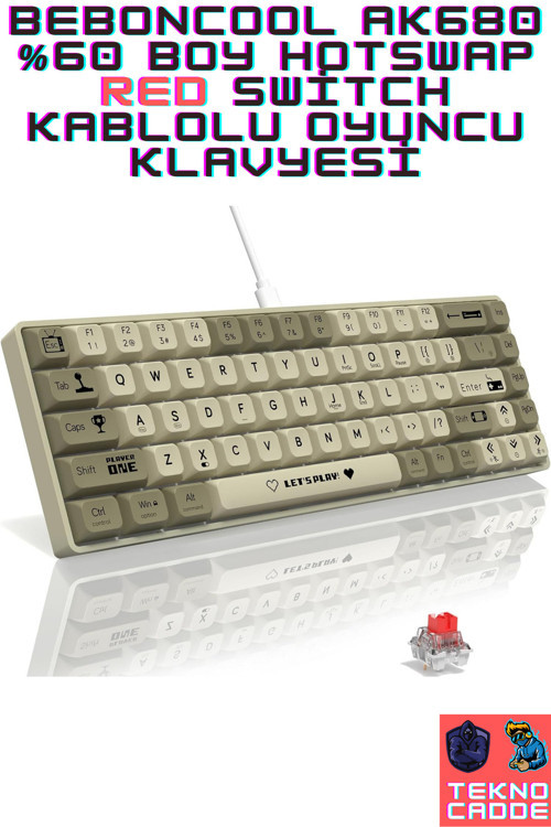 Ak680 Krem Renk Kırmızı Switch Hotswap Antighost Programlanabilir Mini Mekanik Oyuncu Klavyesi