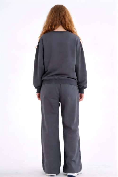 Kız Çocuk Yazı Baskılı Oversize Bol Paça Alt Üst Eşofman Takımı 8-9-10-11-12 Yaş