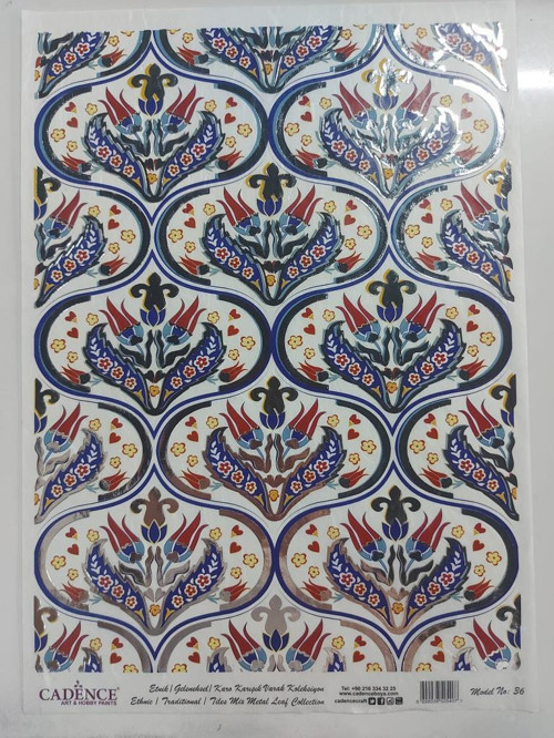 Desenli Gümüş Varak Pirinç Dekoapaj Kağıdı - Model 036