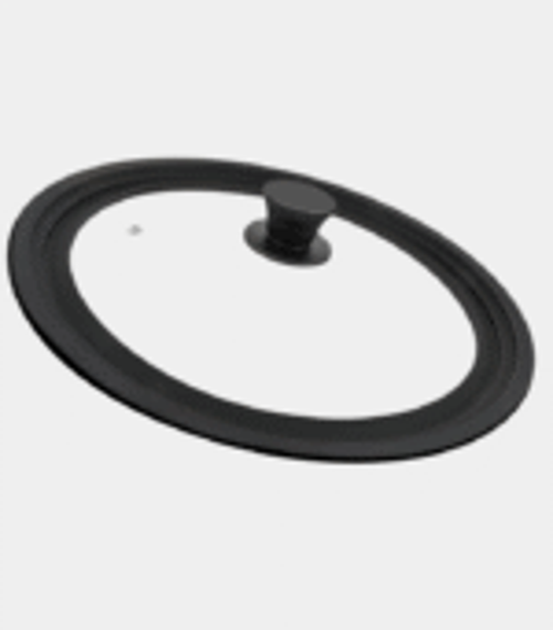 Cam Kapak – Siyah Silikon Kenarlı (Ø 28/30/32 cm), Isıya Dayanıklı, Buhar Deliği ile Çok Yönlü Kullanımlı