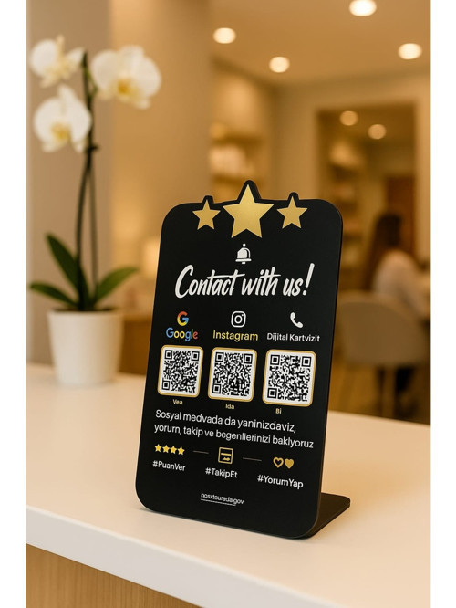 Google Yorum - Instagram - Nfc Dijital Kartvizit Pleksi Masa Üstü Standı