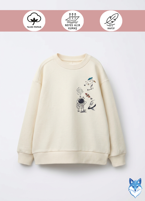 Dora Galaksi Serisi Unisex Çocuk %100 Pamuk Uzun Kol Sweatshirt