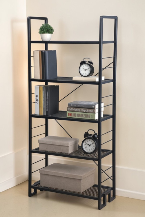 DEKORATİF SİYAH METAL KİTAPLIK 5 RAFLI ÇOK AMAÇLI STAND SALON VE ÇALIŞMA ODASI DÜZENLEYİCİ