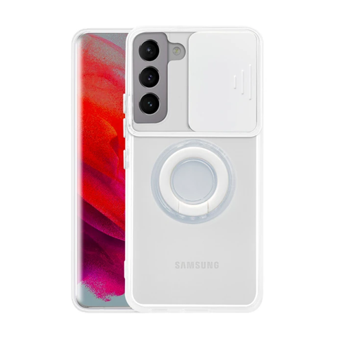 Sm Galaxy S21 Plus - S30 Plus Kılıf Sürgülü Kamera Lens Korumalı Yüzük Standlı Silik