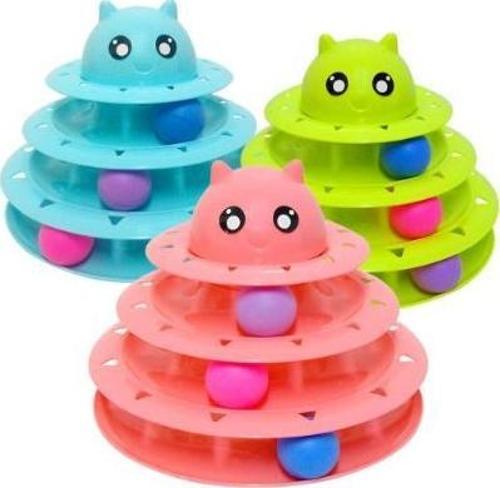3 Katlı Kedi Başlıklı Renkli Kedi Oyuncağı