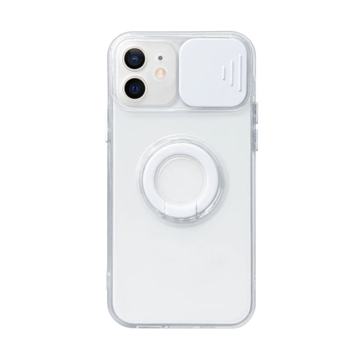 iPhone 11 6.1İnç Kılıf Sürgülü Kamera Lens Korumalı Yüzük Standlı Silikon Kıl