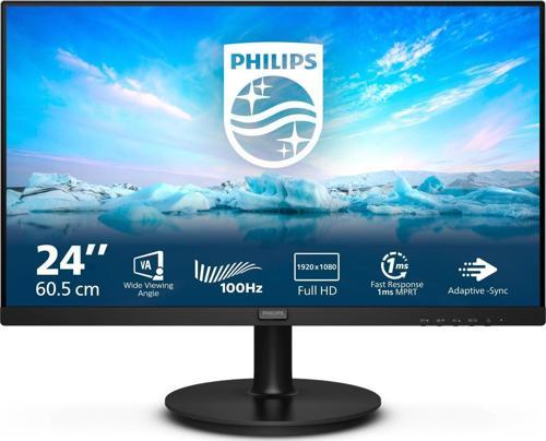 Phılıps 241V8Lab Vline 23.8" Led 1Ms 100Hz 1920X1080 Fullhd Vga Hdmı Multimedya (Vesa) Adaptivesync Siyah Monitör
