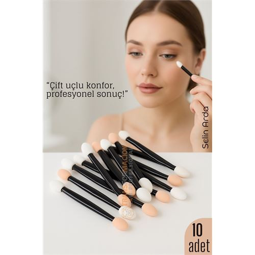10’Lu Göz Makyaj Aplikatörü Seti – Çift Uçlu, Sünger Başlıklı, Far Uygulama İç