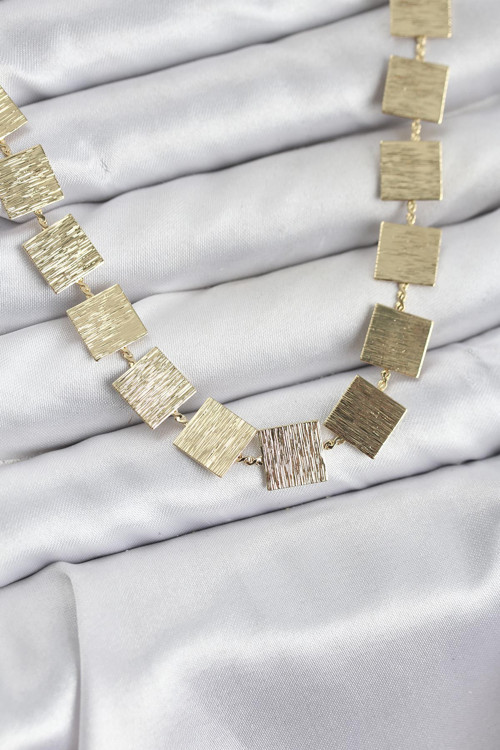 ieg™ Kare Plaka Model Gold Renk Kadın Kolye - TJ-BKO10825