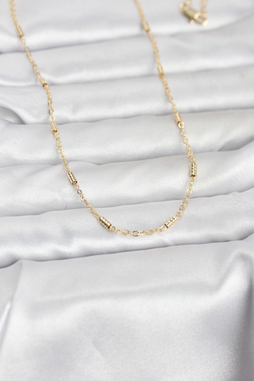 Cm 14K Gold Renk Bar Zincir Model 60 Cm Kadın Kolye - Tj-Bko10973