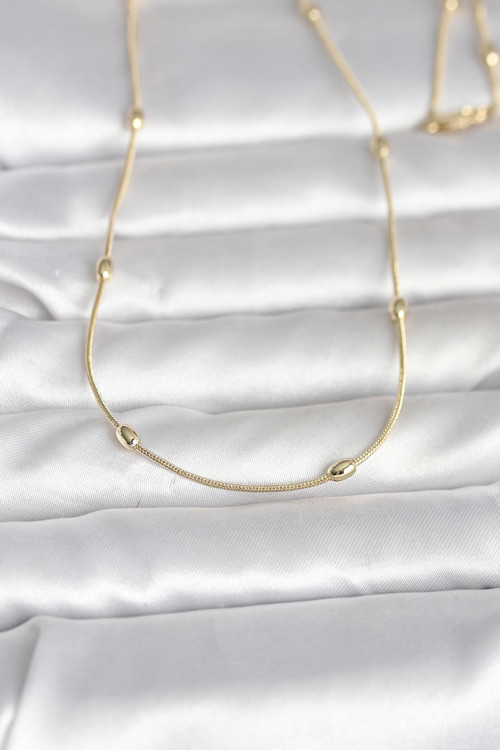 Cm 14K Gold Renk Yılan Zincirli Damla Topçuk Model 60 Cm Kadın Kolye - Tj-Bko10990