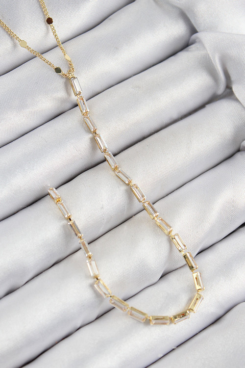 Pirinç Zirkon Taşlı Model Gold Renk Y Kolye - Tj-Bko10450