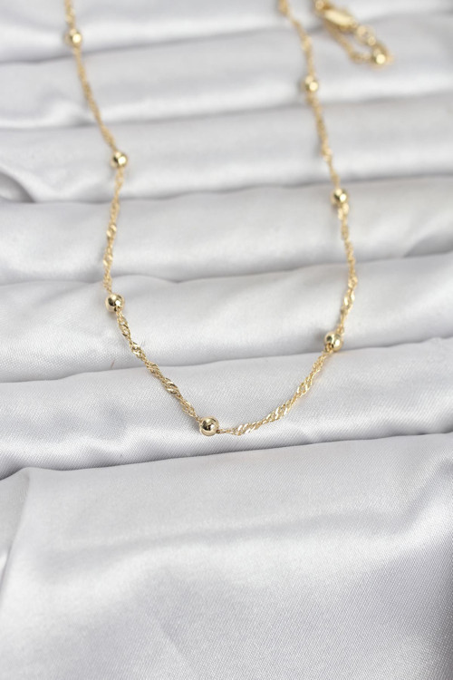 Cm 14K Gold Renk Burgu Ve Top Zincirli Model 60 Cm Kadın Kolye - Tj-Bko10975