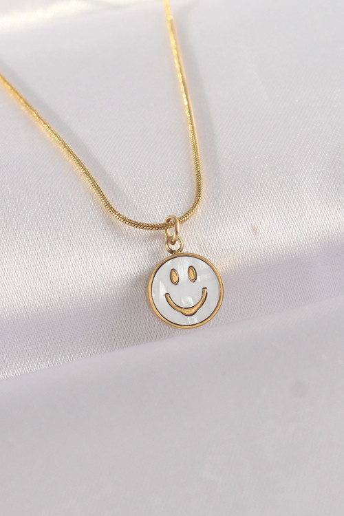 316L Çelik Zincir Altın Renk Mermer Desenli Minimal Smile Kolye - Tj-Bko8672