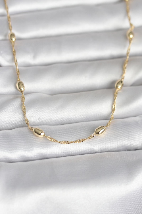 Cm 14K Gold Renk Burgu Zincirli Damla Topçuk Model 45 Cm Kadın Kolye