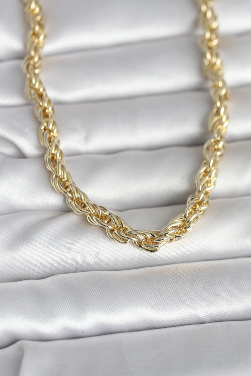 Cm 14K Gold Renk Kalın Burgu Zincirli Model 60 Cm Kadın Kolye