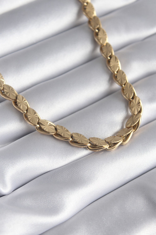 316L Çelik Gold Renk Lazer Kesim Arpa Zincir Model Kadın Kolye - Tj-Bko8285