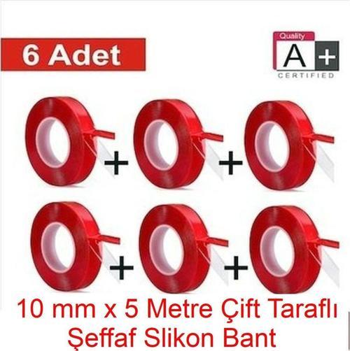 Panda 6 Adet 10Mm X 5Mt Çift Taraflı Montaj Slikon Bandı Doku Nano Silikonlu Süper Güçlü Bant