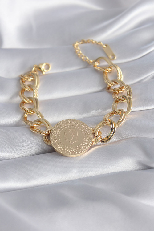 316L Çelik Gold Renk Tam Altn Model Samanyolu Kadın Bileklik - Tj-Bb5866