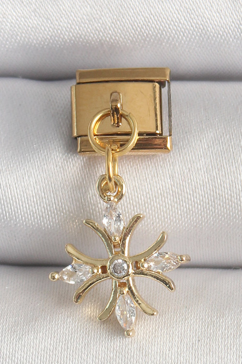 316L Çelik Gold Renk Sallantı Zirkon Taşlı Kar Tanesi Model Nomination Charm - Tj-Bc1341