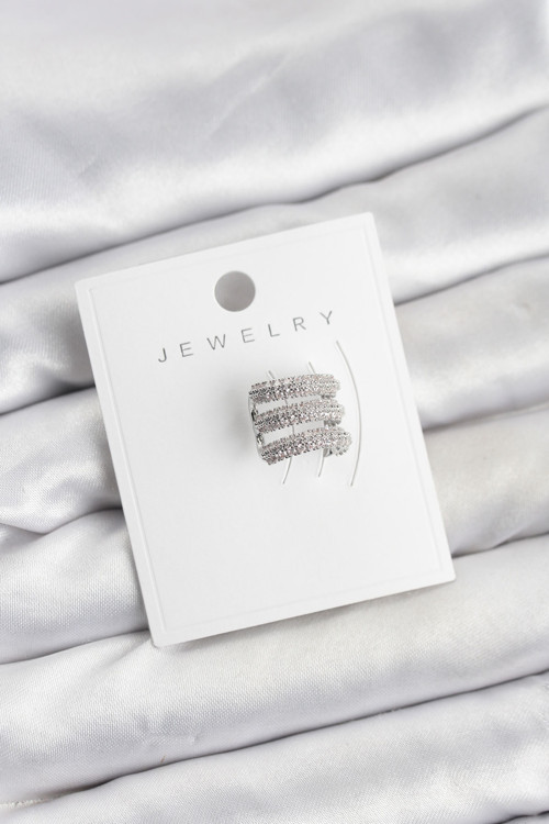 Pirinç Gümüş Renk Zirkon Taşlı Earcuff Kıkırdak Küpe