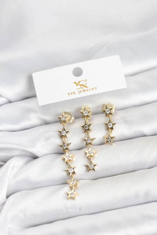 Pirinç Gold Renk Yıldız Model Ysx Trio Küpe Seti - Tj-Bkp11554