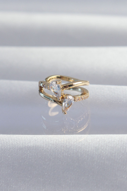 Pirinç Gold Renk Zirkon Taşlı Damla Earcuff Küpe - Tj-Bkp9335