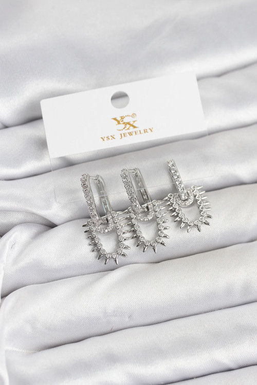 Pirinç Gümüş Renk Zirkon Taşlı Vintage Model Ysx Trio Küpe Seti - Tj-Bkp11561