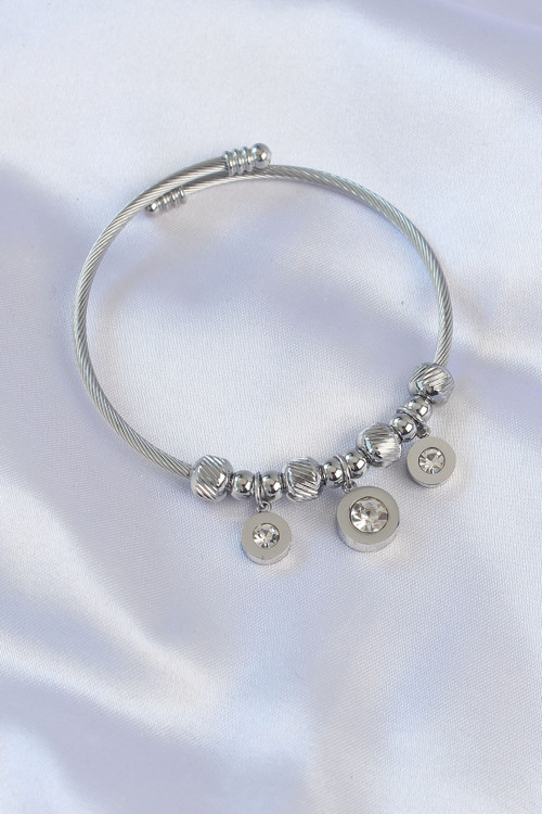 316L Çelik Gümüş Renk Zirkon Taşlı Model Charm Bileklik - Tj-Bb6090