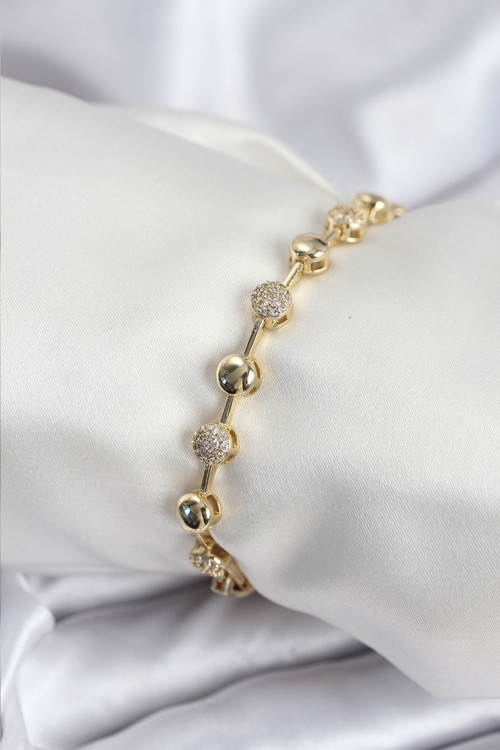 Pirinç Vıp Seri Gold Renk Topçuk Model Kadın Bileklik - Tj-Bb7923