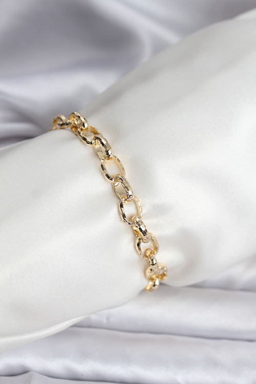 14K Gold Renk Kaplama Lazerli Zincir Model Cm Kadın Bileklik - Tj-Bb8120