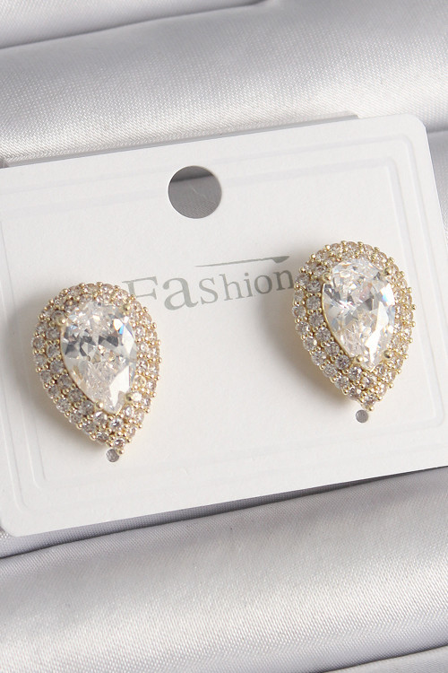 Pirinç Gold Renk Zirkon Taşlı Damla Model Kadın Küpe - Tj-Bkp9917