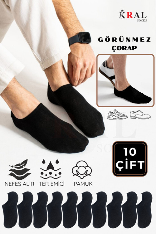Kadın - Erkek - Unisex Düz Desen (10 Çift) Pamuklu Beden Mevsimlik Terletmez Görünmez Çorap