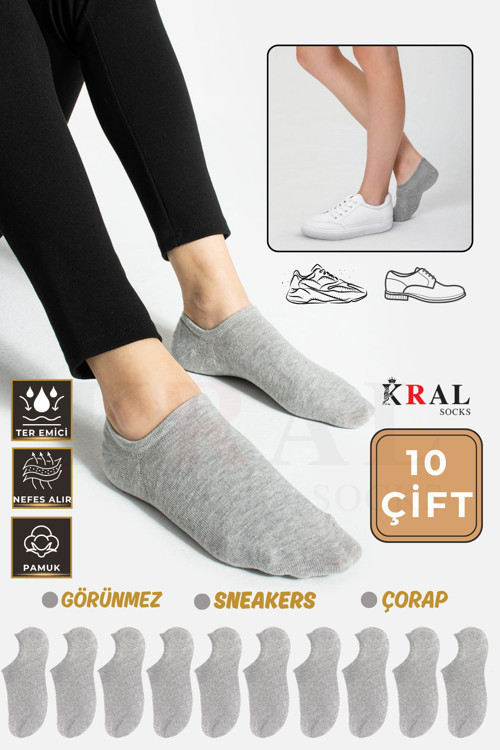 Kadın - Erkek - Unisex Düz Desen (10 Çift) Pamuklu Beden Mevsimlik Terletmez Görünmez Çorap