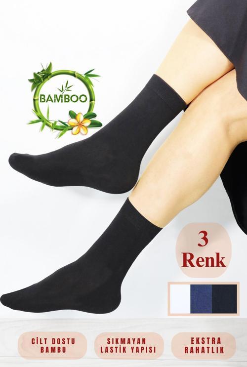 Kadın Çorabı Ter Emici Dikişsiz Extra Soft Model Soket Uzun Bambu Çorap (3 Çift) Asorti Renk