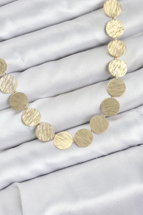 Yuvarlak Plaka Model Gold Renk Kadın Kolye - Tj-Bko10827