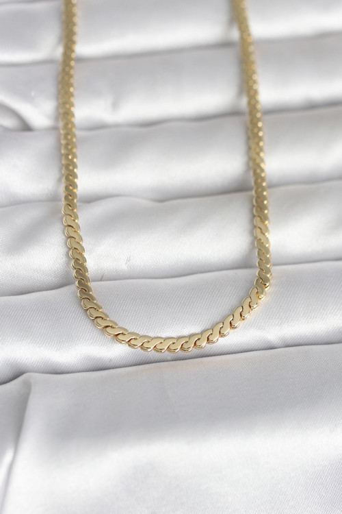 Cm 14K Gold Renk Yassı Ezme Zincir Model 60 Cm Kadın Kolye - Tj-Bko10996
