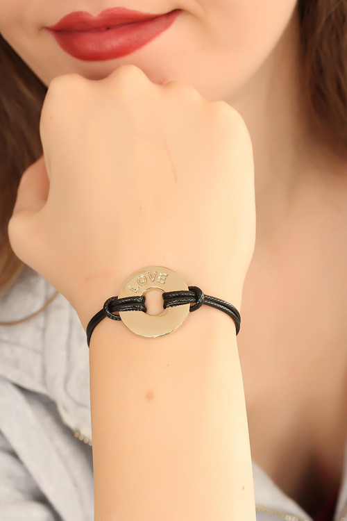 Love (Aşık) Siyah Deri İpli Unisex Mood Bileklik - Tj-Bb1986