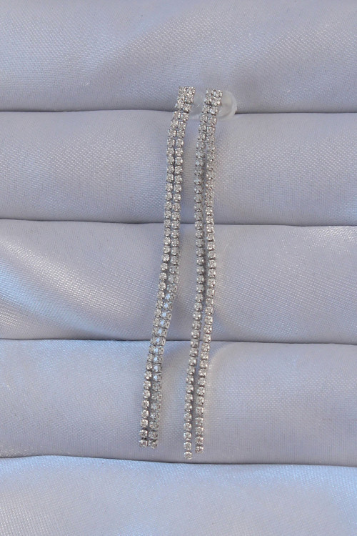 Pirinç Gümüş Renk Zirkon Taşlı Su Yolu Model Küpe - Tj-Bkp9146
