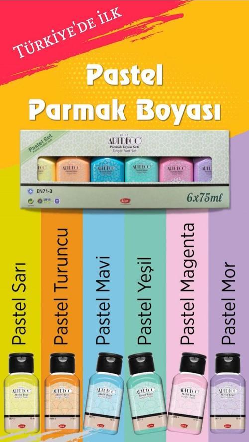 6x75ml Su Bazlı Parmak Boyası Pastel Renkler